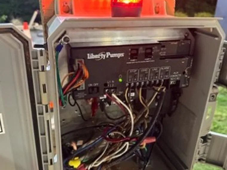 Liberty Pumps septic alarm panel diagnosed by SepticRooter™ in Savannah & the SC Low Country, Georgia